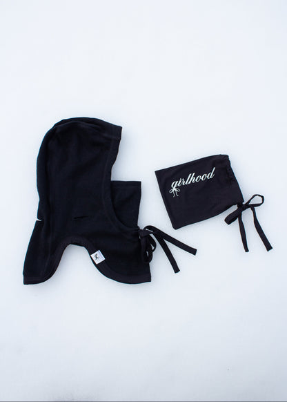 Girlhood Balaclava - Double Black Flat Lay | Shop Girlhood